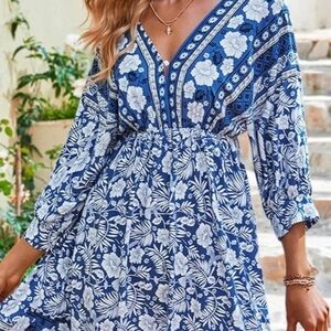 ELINGS- Floral Blue and White Mini Dress